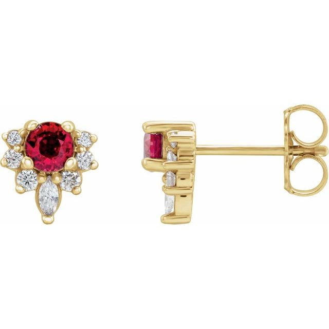 Round Natural Ruby & 1/6 CTW Natural Diamond Earrings