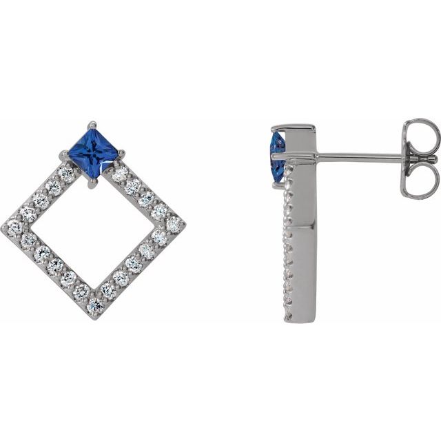 Square Natural Tanzanite & 1/3 CTW Natural Diamond Earrings
