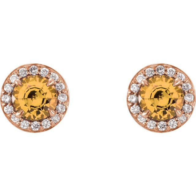 Round 5mm Natural Citrine & 1/8 CTW Natural Diamond Earrings