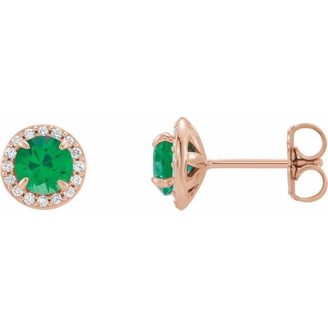 Round 5mm Lab-Grown Emerald & 1/8 CTW Natural Diamond Earrings