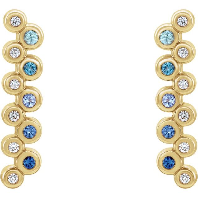 Round Natural Blue Multi-Gemstone & 1/10 CTW  Natural Diamond Bezel-Set Bar Earrings