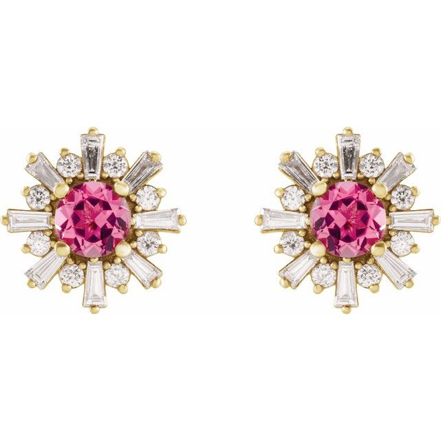 Round Natural Pink Tourmaline & 3/4 CTW Natural Diamond Earrings