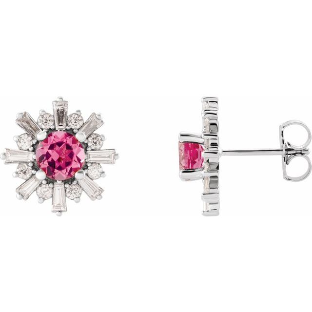 Round Natural Pink Tourmaline & 3/4 CTW Natural Diamond Earrings