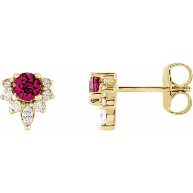Round Natural Pink Tourmaline & 1/6 CTW Natural Diamond Earrings