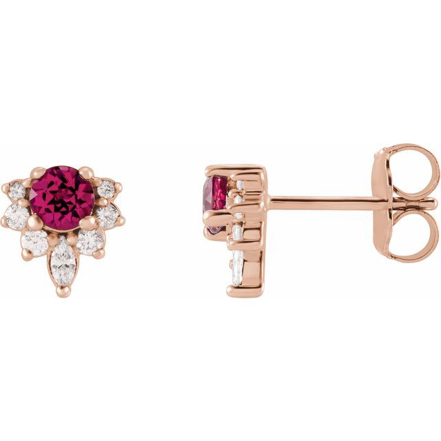 Round Natural Pink Tourmaline & 1/6 CTW Natural Diamond Earrings