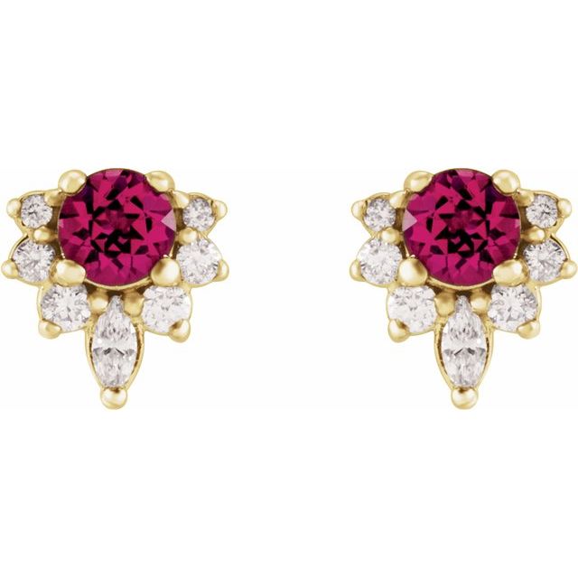 Round Natural Pink Tourmaline & 1/6 CTW Natural Diamond Earrings
