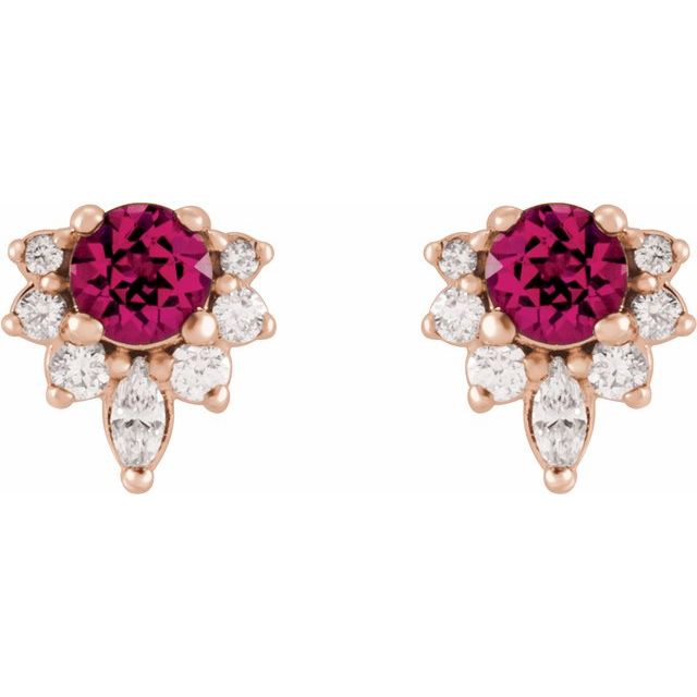 Round Natural Pink Tourmaline & 1/6 CTW Natural Diamond Earrings