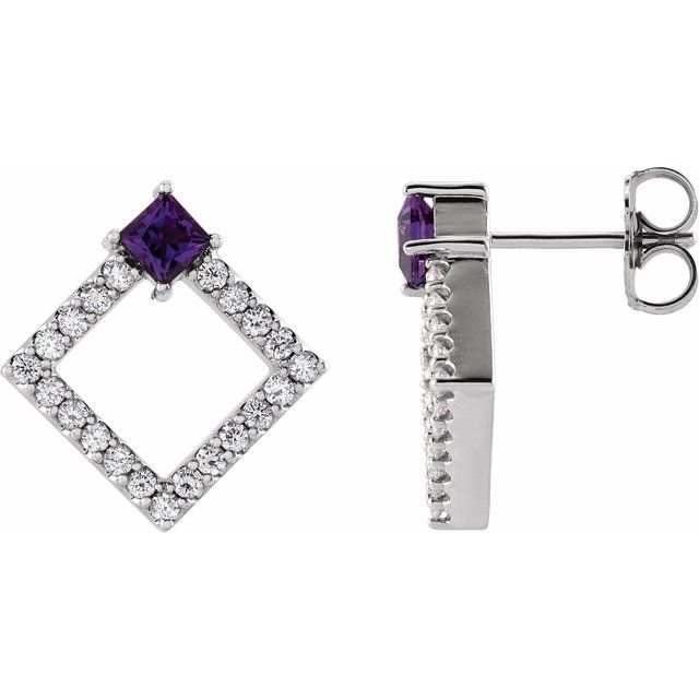 Square Natural Amethyst & 1/3 CTW Natural Diamond Earrings