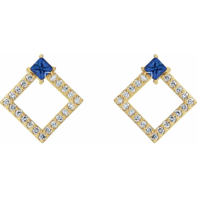 Square Natural Tanzanite & 1/3 CTW Natural Diamond Earrings
