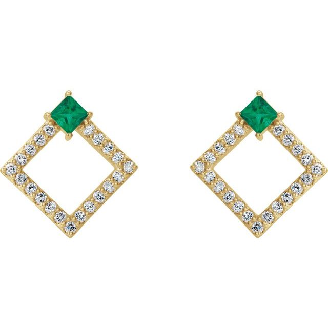 Square Natural Emerald & 1/3 CTW Natural Diamond Earrings