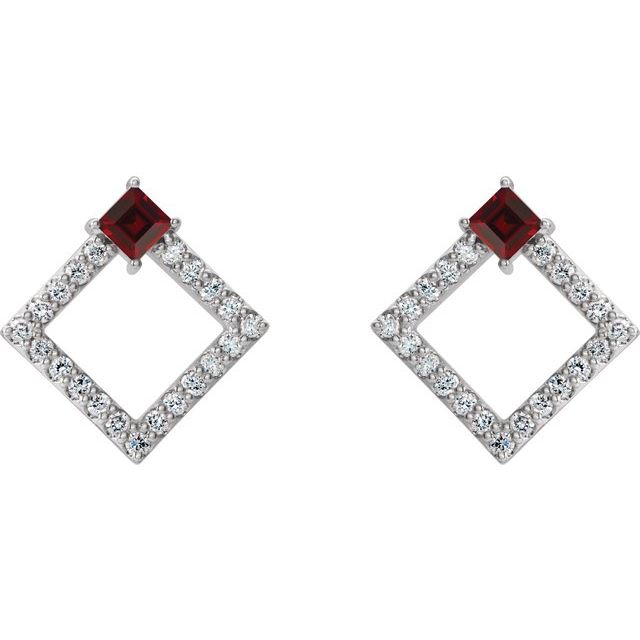 Square Natural Mozambique Garnet & 1/3 CTW Natural Diamond Earrings