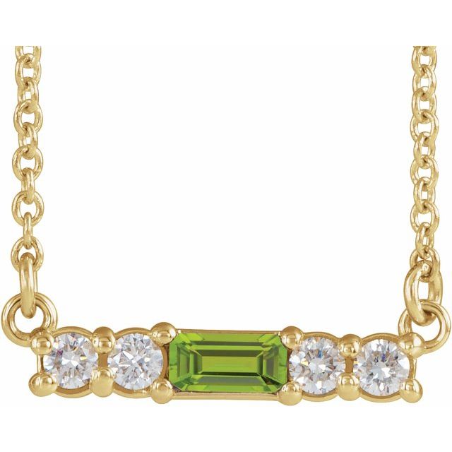 Straight baguette Natural Peridot & 1/8 CTW Natural Diamond Necklace