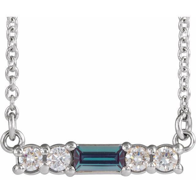 Straight baguette Lab-Grown Alexandrite & 1/8 CTW Natural Diamond Necklace
