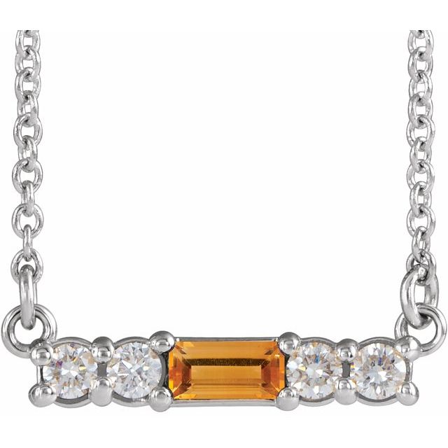 Straight baguette Natural Citrine & 1/8 CTW Natural Diamond Necklace