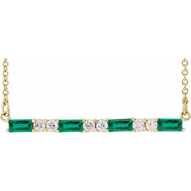 Straight baguette Lab-Grown Emerald & 1/6 CTW Natural Diamond Bar Necklace
