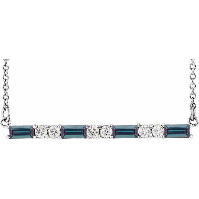 Straight baguette Lab-Grown Alexandrite & 1/6 CTW Natural Diamond Bar Necklace