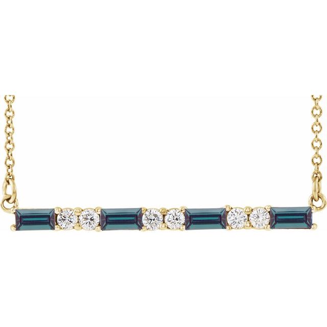 Straight baguette Lab-Grown Alexandrite & 1/6 CTW Natural Diamond Bar Necklace
