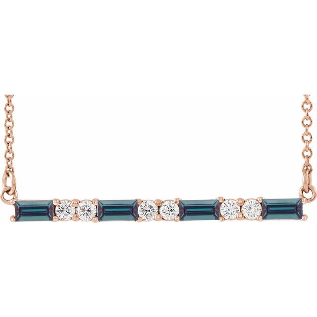 Straight baguette Lab-Grown Alexandrite & 1/6 CTW Natural Diamond Bar Necklace