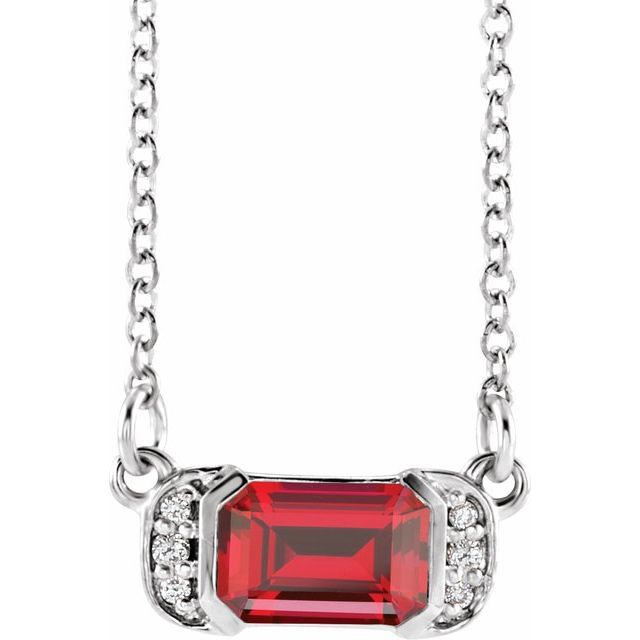 Emerald Lab-Grown Ruby & .02 CTW Natural Diamond Bar Necklace