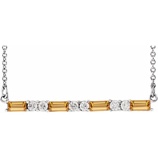 Straight baguette Natural Citrine & 1/6 CTW Natural Diamond Bar Necklace