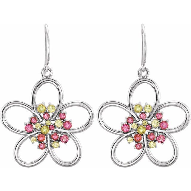 Round Natual Peridot & Natual Pink Tourmaline Flower Earrings