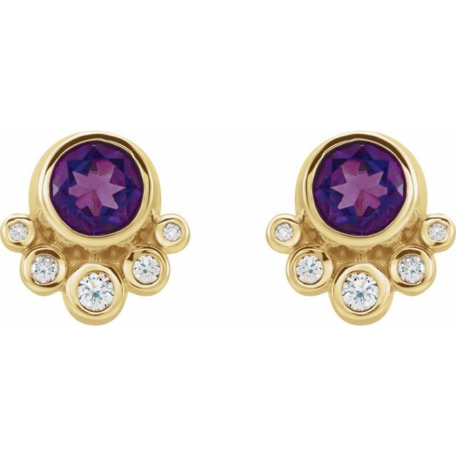 Round Natural Amethyst & 1/8 CTW Natural Diamond Earrings