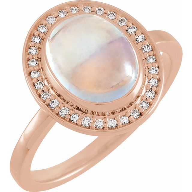 Oval Natural Rainbow Moonstone & 1/8 CTW Natural Diamond Halo-Style Ring