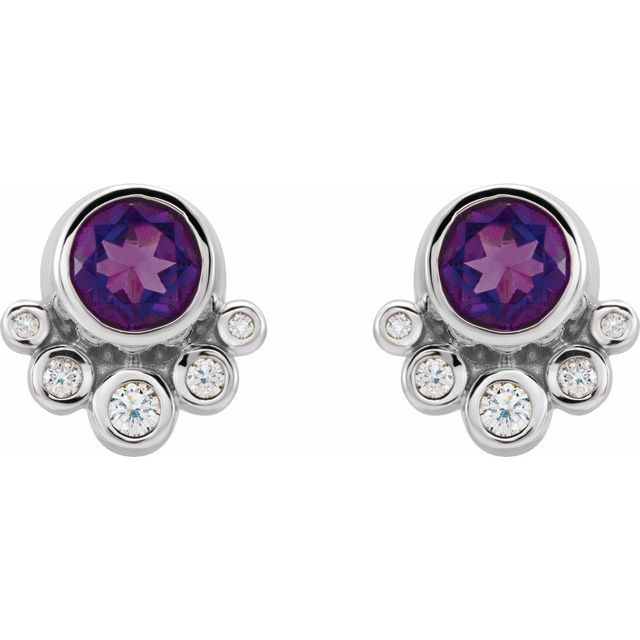 Round Natural Amethyst & 1/8 CTW Natural Diamond Earrings