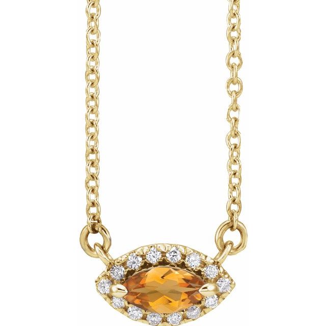 Marquise Natural Citrine & .05 CTW Natural Diamond Halo-Style Necklace