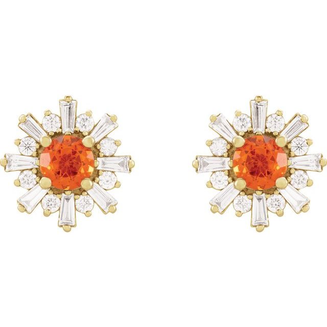 Round Natural Mexican Fire Opal & 3/4 CTW Natural Diamond Earrings