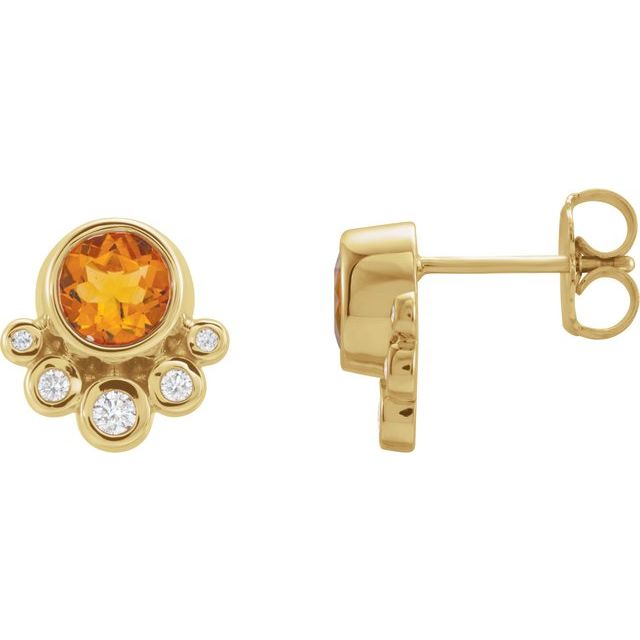 Round Natural Citrine & 1/8 CTW Natural Diamond Earrings