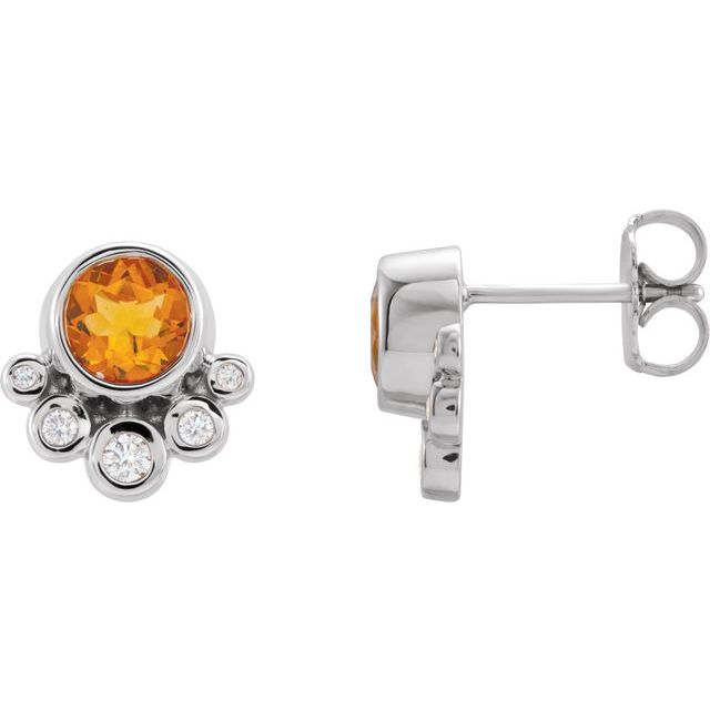 Round Natural Citrine & 1/8 CTW Natural Diamond Earrings