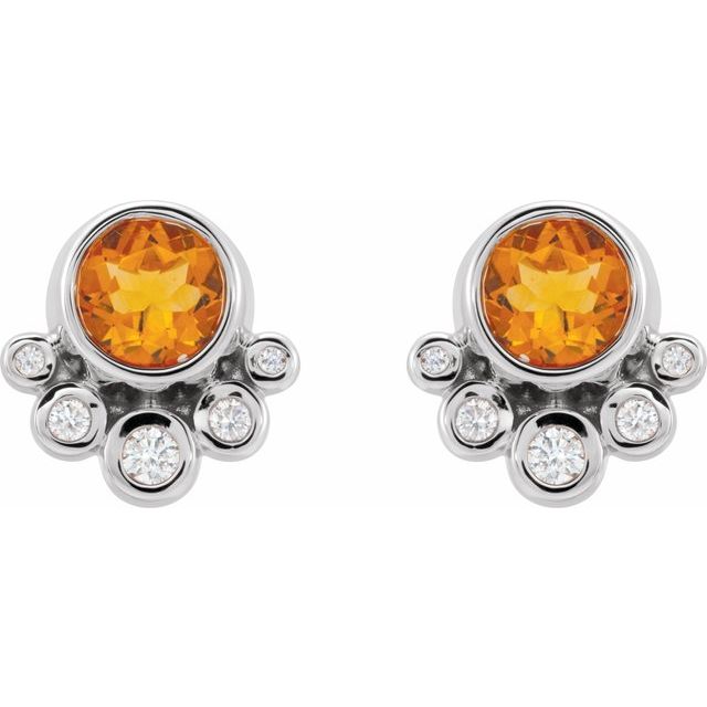 Round Natural Citrine & 1/8 CTW Natural Diamond Earrings