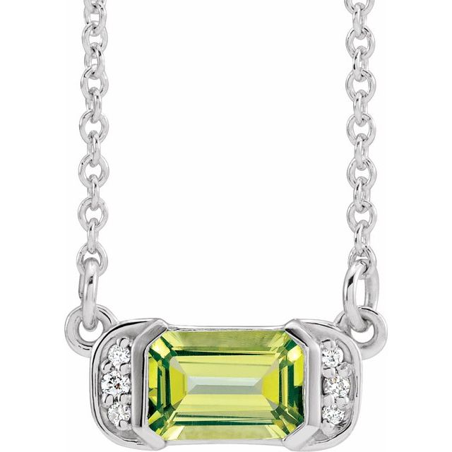 Emerald Natural Peridot & .02 CTW Natural Diamond Bar Necklace