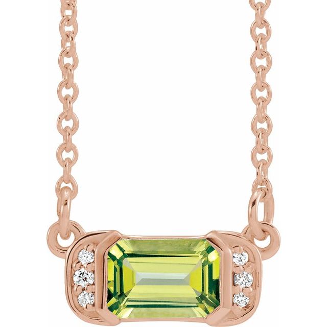 Emerald Natural Peridot & .02 CTW Natural Diamond Bar Necklace