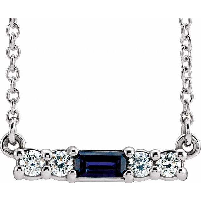 Straight baguette Lab-Grown Blue Sapphire & 1/8 CTW Natural Diamond Necklace