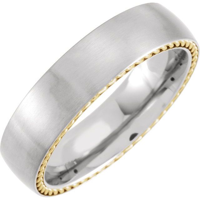 Titanium 6mm Domed Band with Yellow Gold PVD Steel Rope Inlay