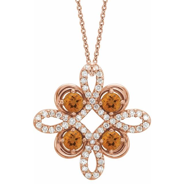 Round Natural Citrine & 1/8 CTW Natural Diamond Clover Pendant