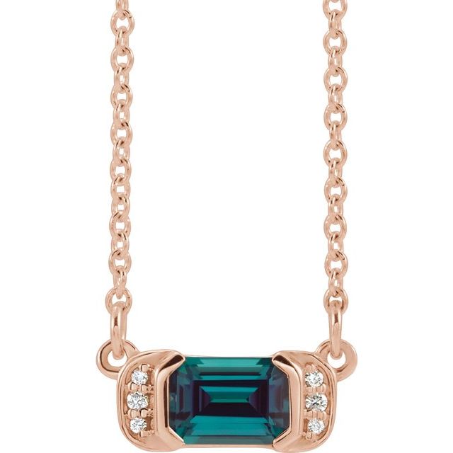Emerald Lab-Grown Alexandrite & .02 CTW Natural Diamond Bar Necklace