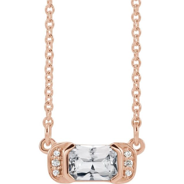 Emerald Natural White Sapphire & .02 CTW Natural Diamond Bar Necklace