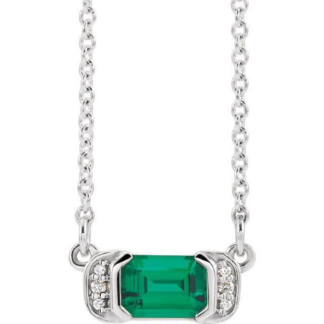 Lab-Grown Emerald & .02 CTW Natural Diamond Bar Necklace