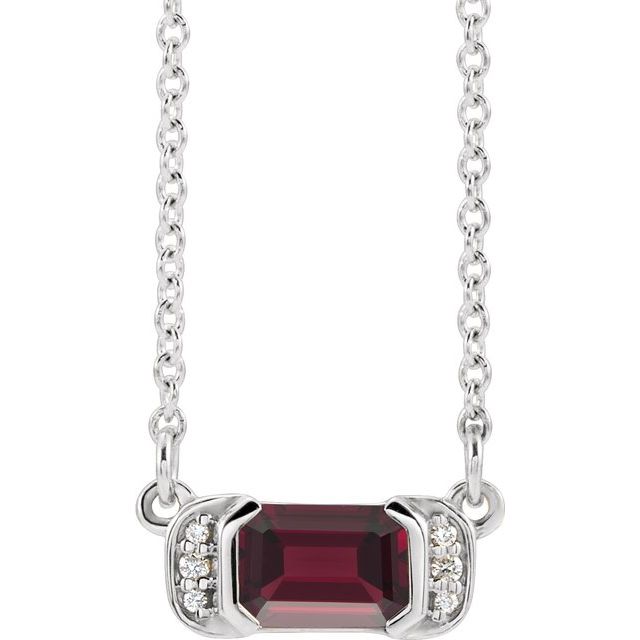 Emerald Natural Mozambique Garnet & .02 CTW Natural Diamond Bar Necklace