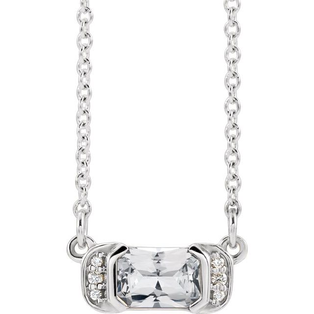 Emerald Natural White Sapphire & .02 CTW Natural Diamond Bar Necklace