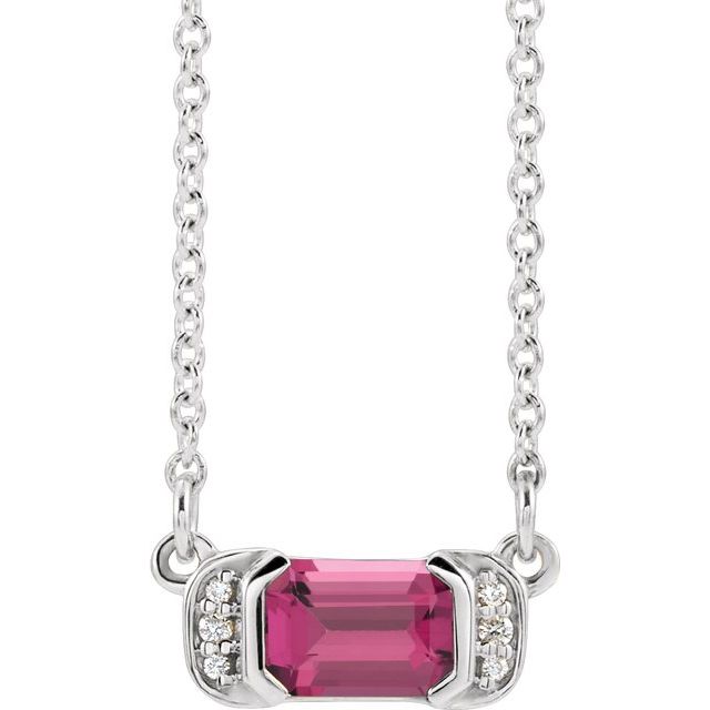 Emerald Natural Pink Tourmaline & .02 CTW Natural Diamond Bar Necklace