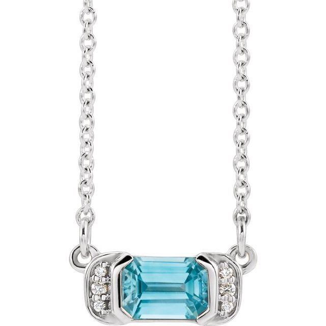 Emerald Natural Blue Zircon & .02 CTW Natural Diamond Bar Necklace