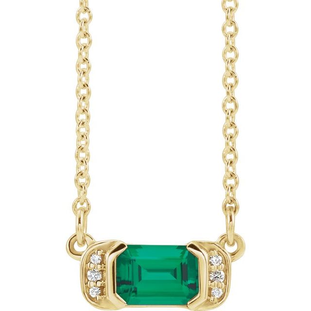 Lab-Grown Emerald & .02 CTW Natural Diamond Bar Necklace