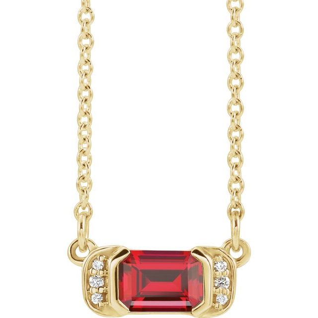 Emerald Lab-Grown Ruby & .02 CTW Natural Diamond Bar Necklace