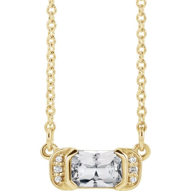 Emerald Natural White Sapphire & .02 CTW Natural Diamond Bar Necklace