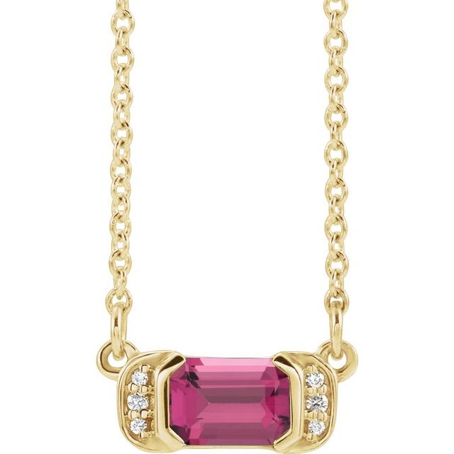 Emerald Natural Pink Tourmaline & .02 CTW Natural Diamond Bar Necklace