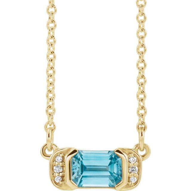 Emerald Natural Blue Zircon & .02 CTW Natural Diamond Bar Necklace